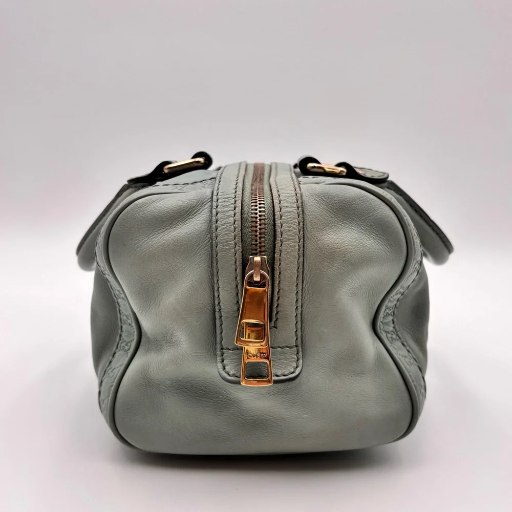 Gucci GG Embossed Leather Boston Bag Sage Green Gold Hardware - Picture 4 of 9